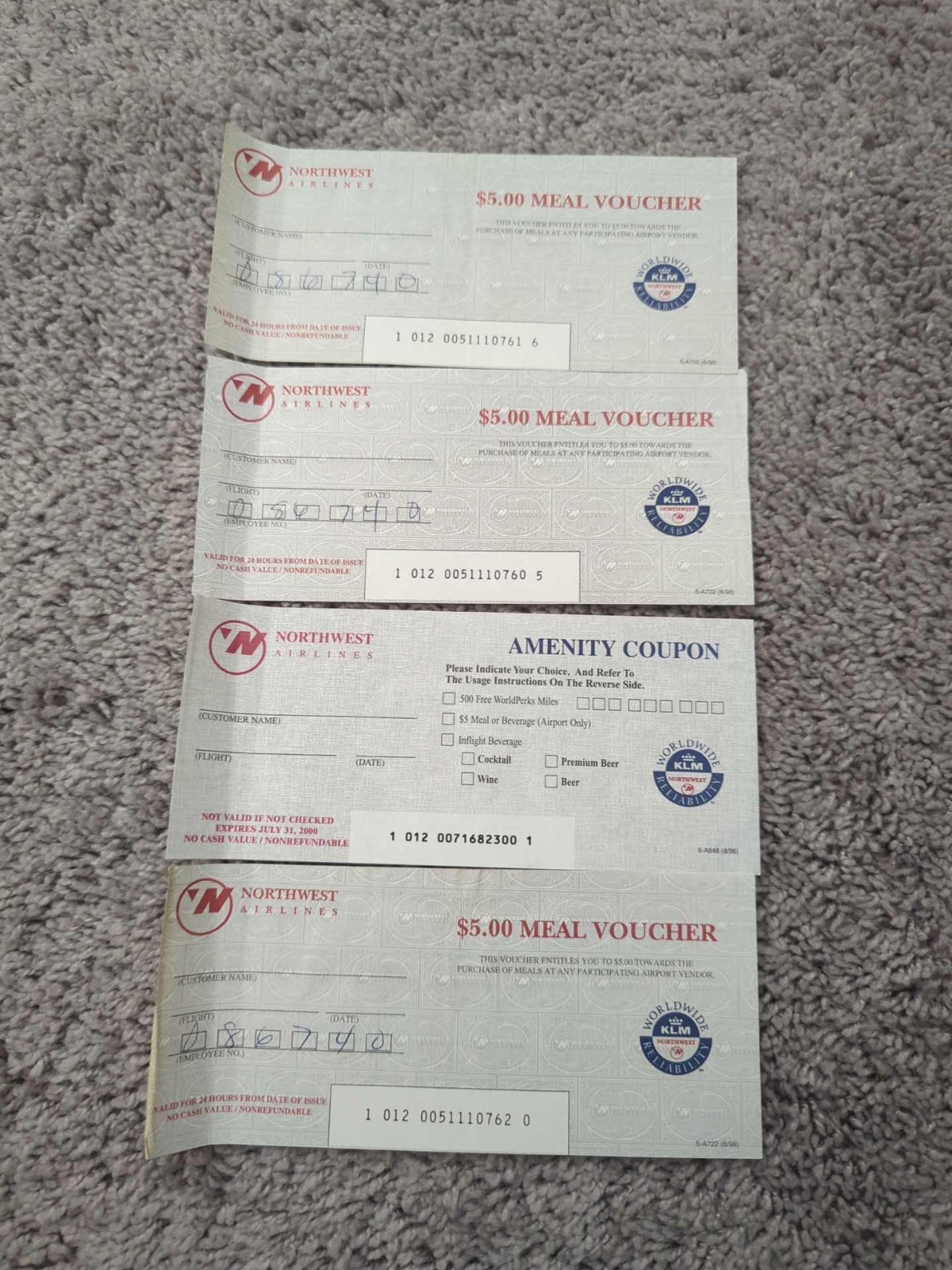 Vintage Northwest Airlines Meal Voucher Amenity Coupon