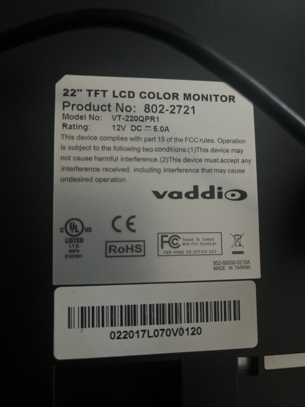 Monitor Touch Vaddio Teletouch 22 Inch Monitor