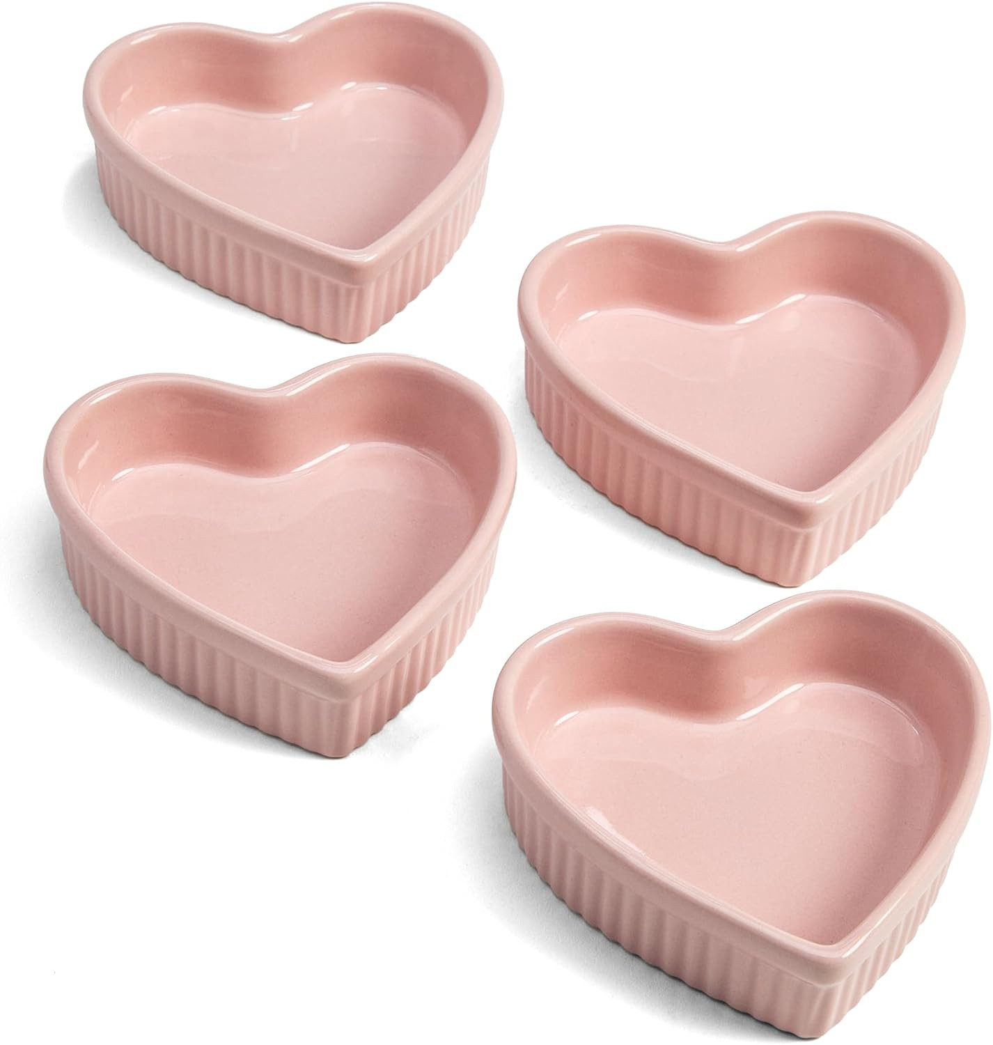 Heart Shaped Ramekin Set, Mini Ceramic Ramekins, Oven Safe Baking Dishes, Dishwa