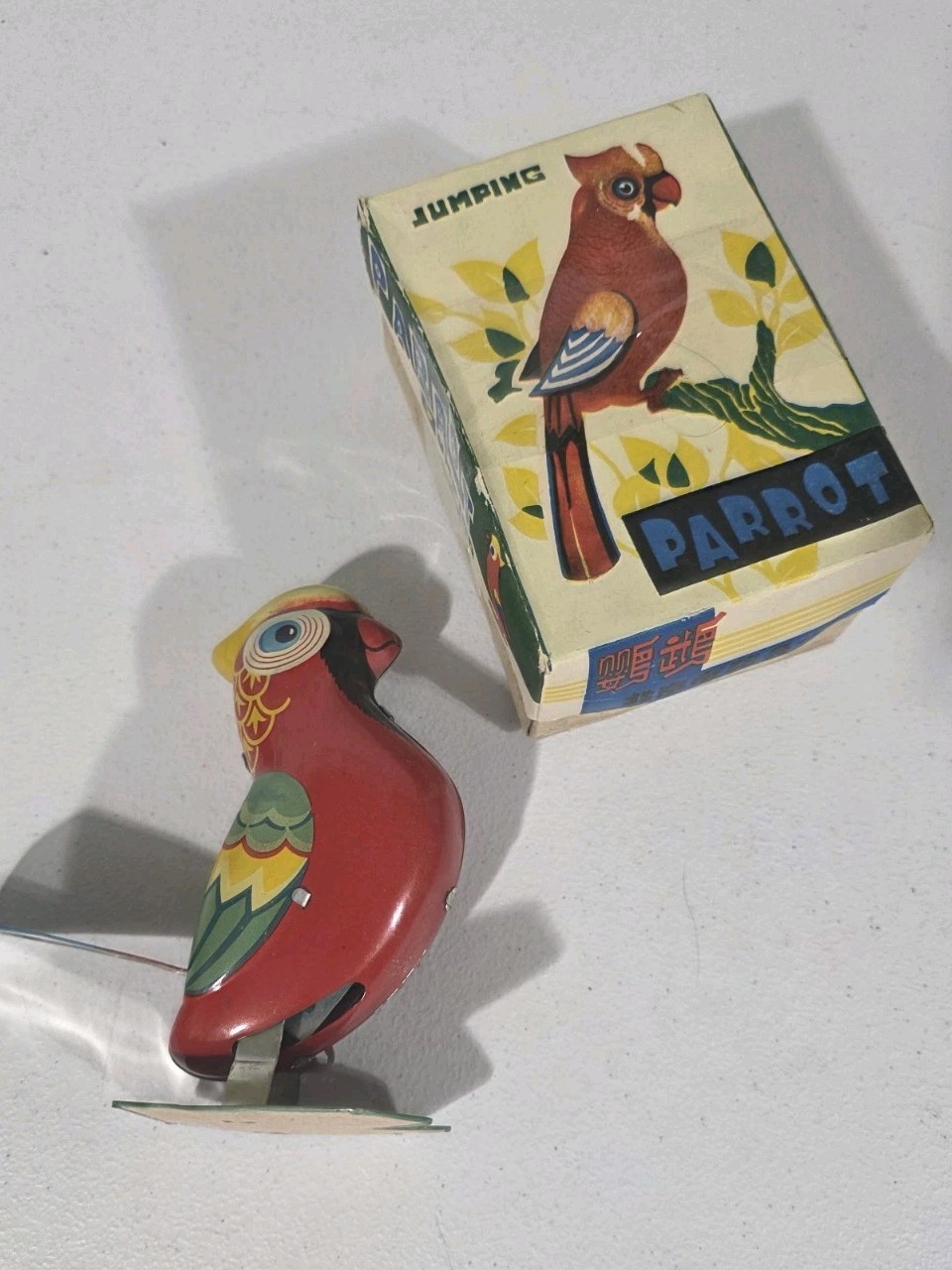 Jumping Parrot Metal Wind-Up Toy - In Original Box - With Key