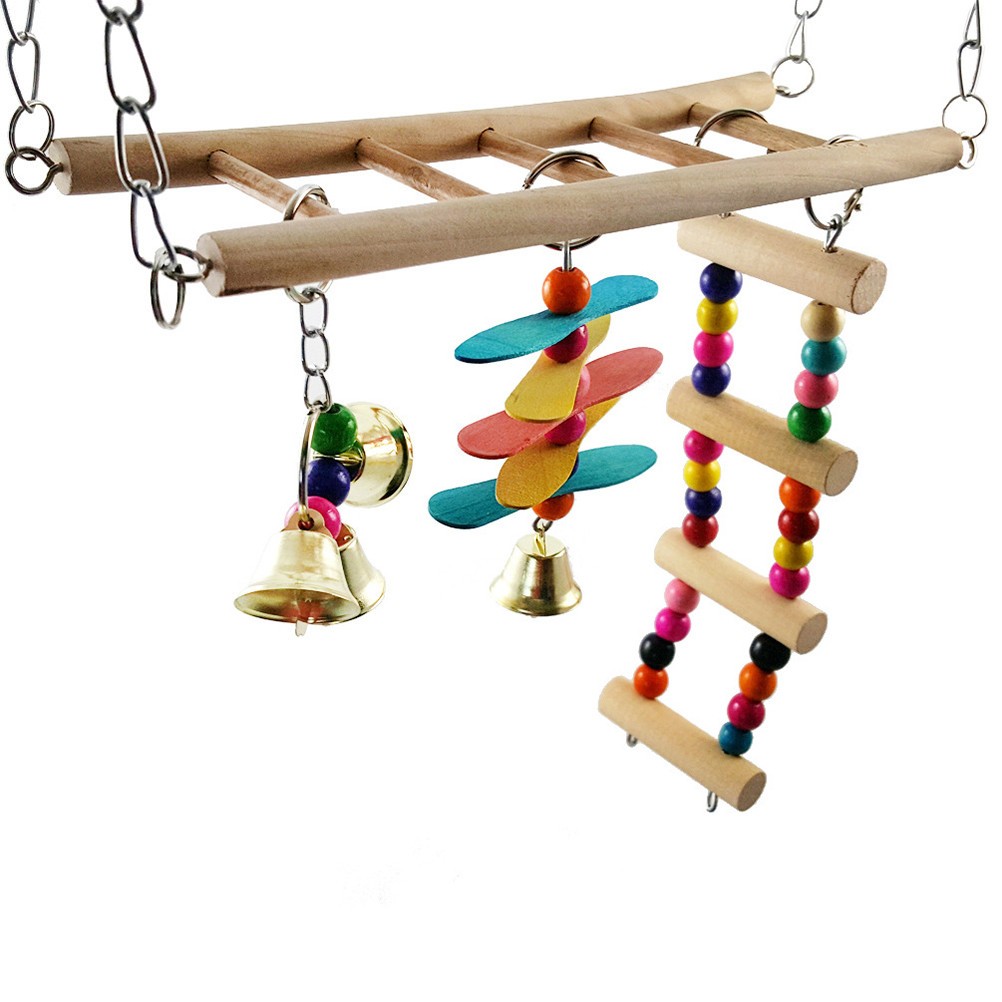  1pc Wooden Stair Swing Stand Creative Colorful Wall Decoration for Pet Parrot