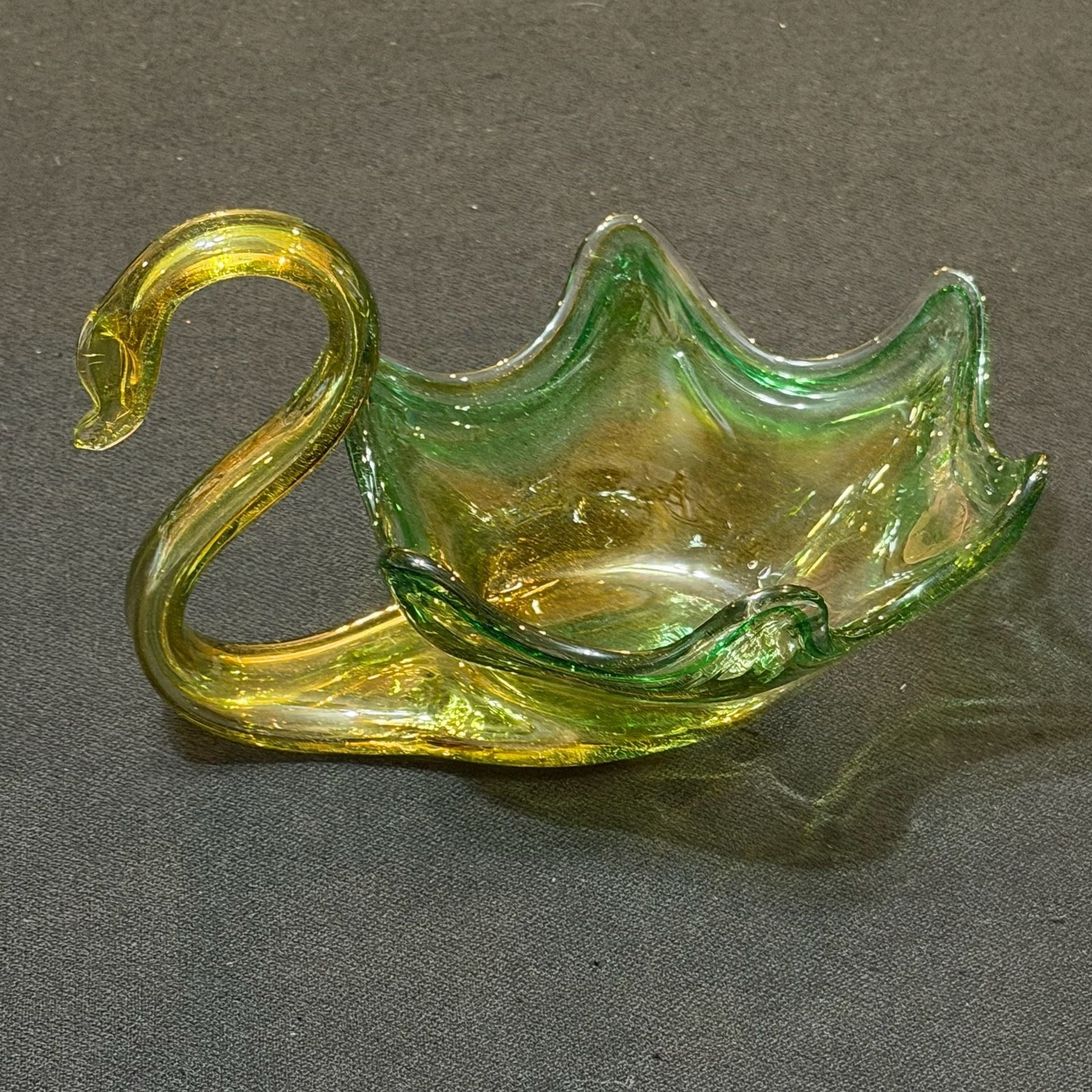 Vintage Mid Century Small Hand Blown Swirl Glass Swan Candy Bowl Murano 