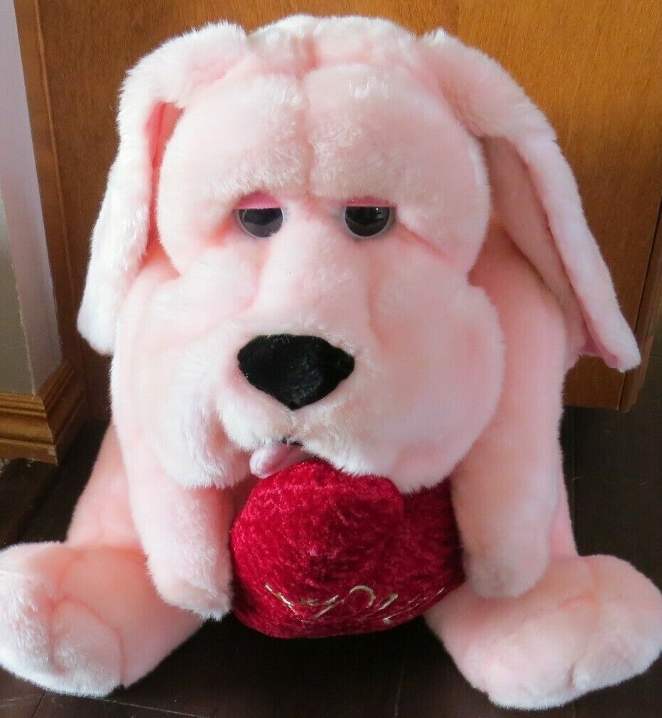 Kids LARGE Plush Pink Valentine's Puppy DOG holding LOVE HEART~20"