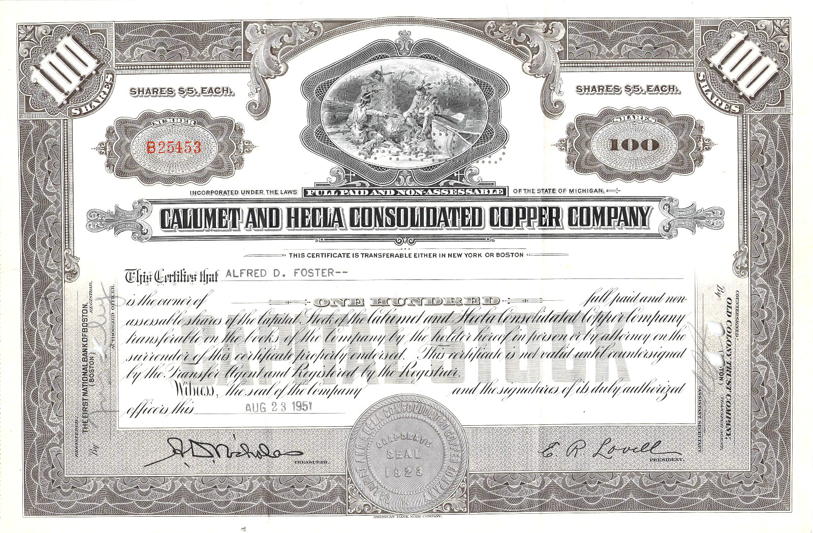 CALUMET HECLA COPPER MINING  STOCK CERTIFICATE BB