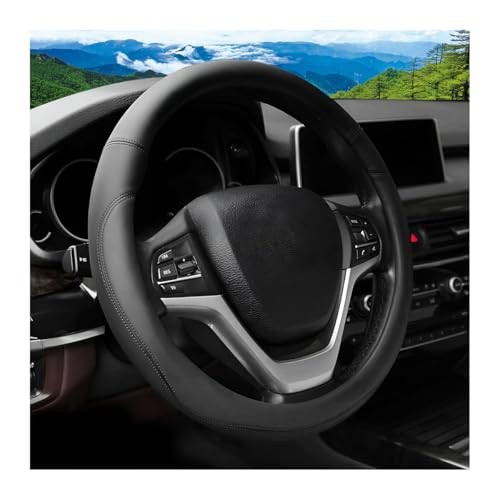 Car Steering Wheel Cover, 14.5"-15" Leather Anti-Slip Sporty Vehicle Black