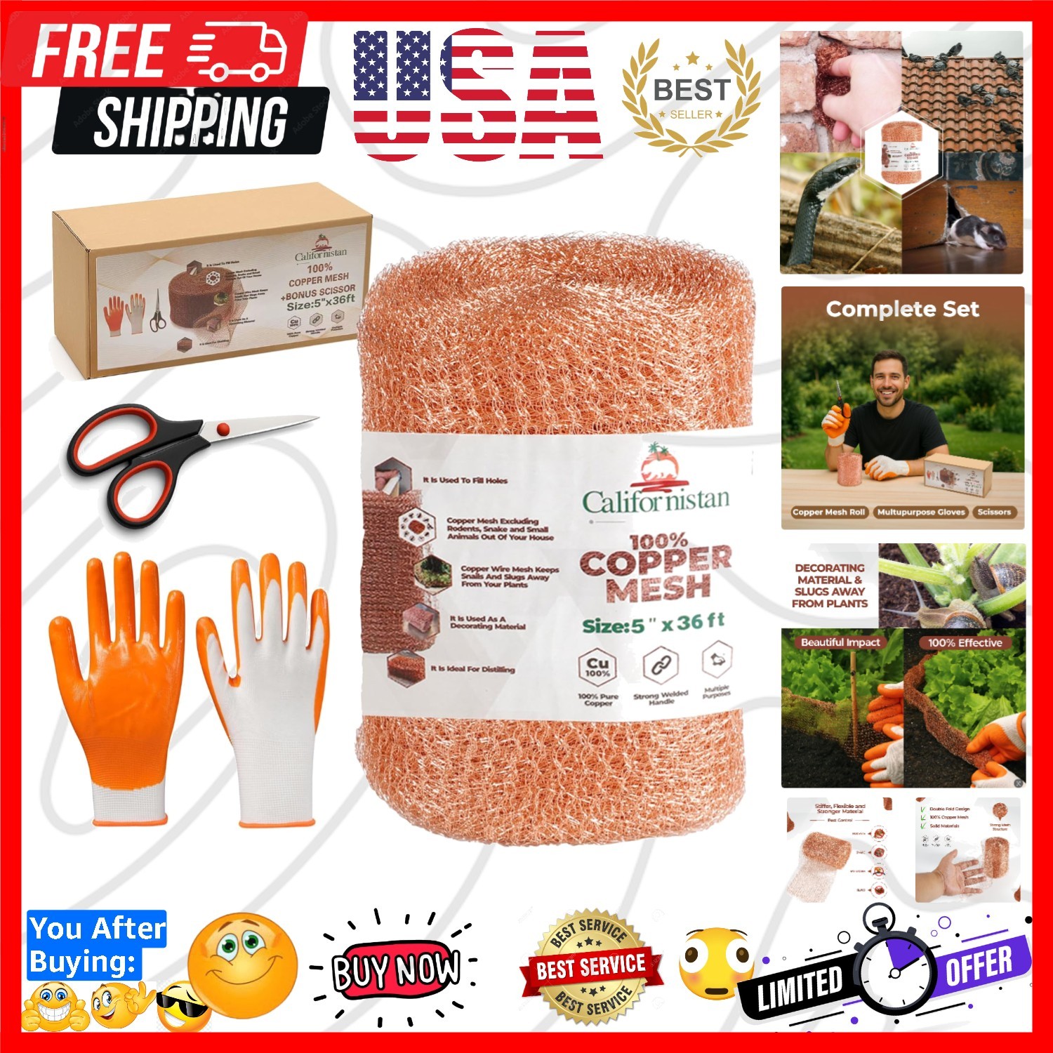 Copper Mesh Rodent Control, 5in x 36ft- Rustproof Copper Mesh Roll for Rodent...