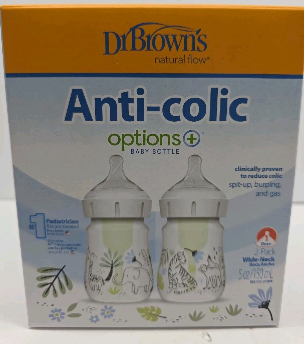 Dr. Brown's WB52014 Anti-Colic Options+ Wide-Neck Baby Bottle, 5 fl oz/2 Pack