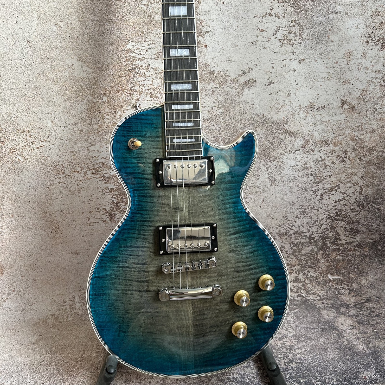 US Warehouse Gray Blue Quilted Top Electric Guitar Chrome Parts HH Pickups