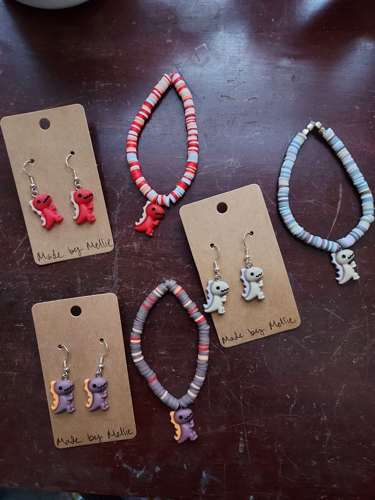 Set Of 3 Matching Dinosaur Earrings And Bracelets Cute For Kids And Girls