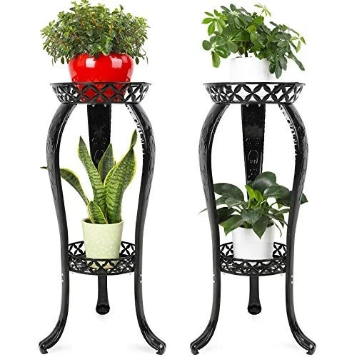 2 Tier Metal Plant Stand Indoor Outdoor Iron Art Flower Pot Holder Tall Plant