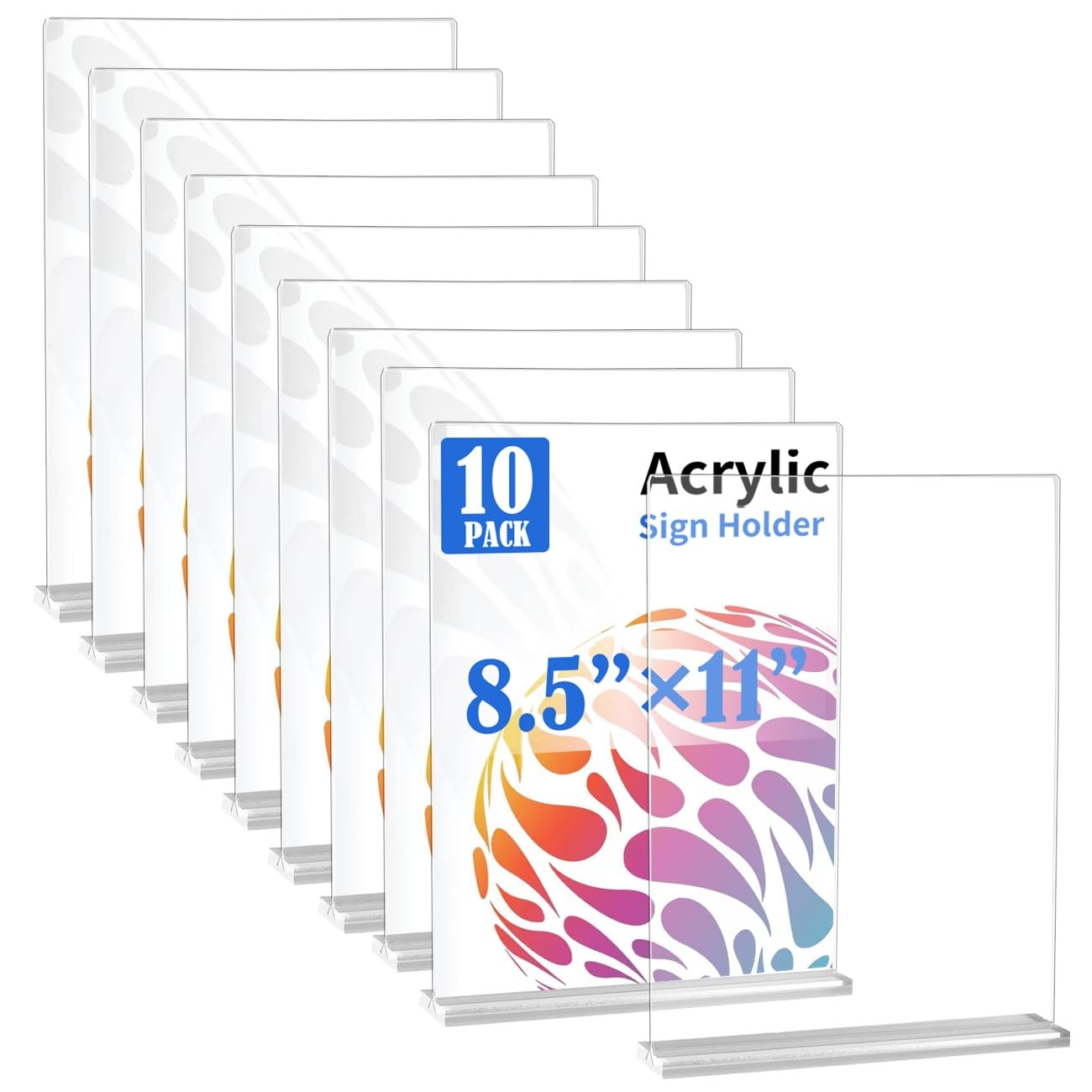 WAEFNO 10 Pack Acrylic Sign Stand 8.5x11 Vertical T-Shape Clear Plastic Display