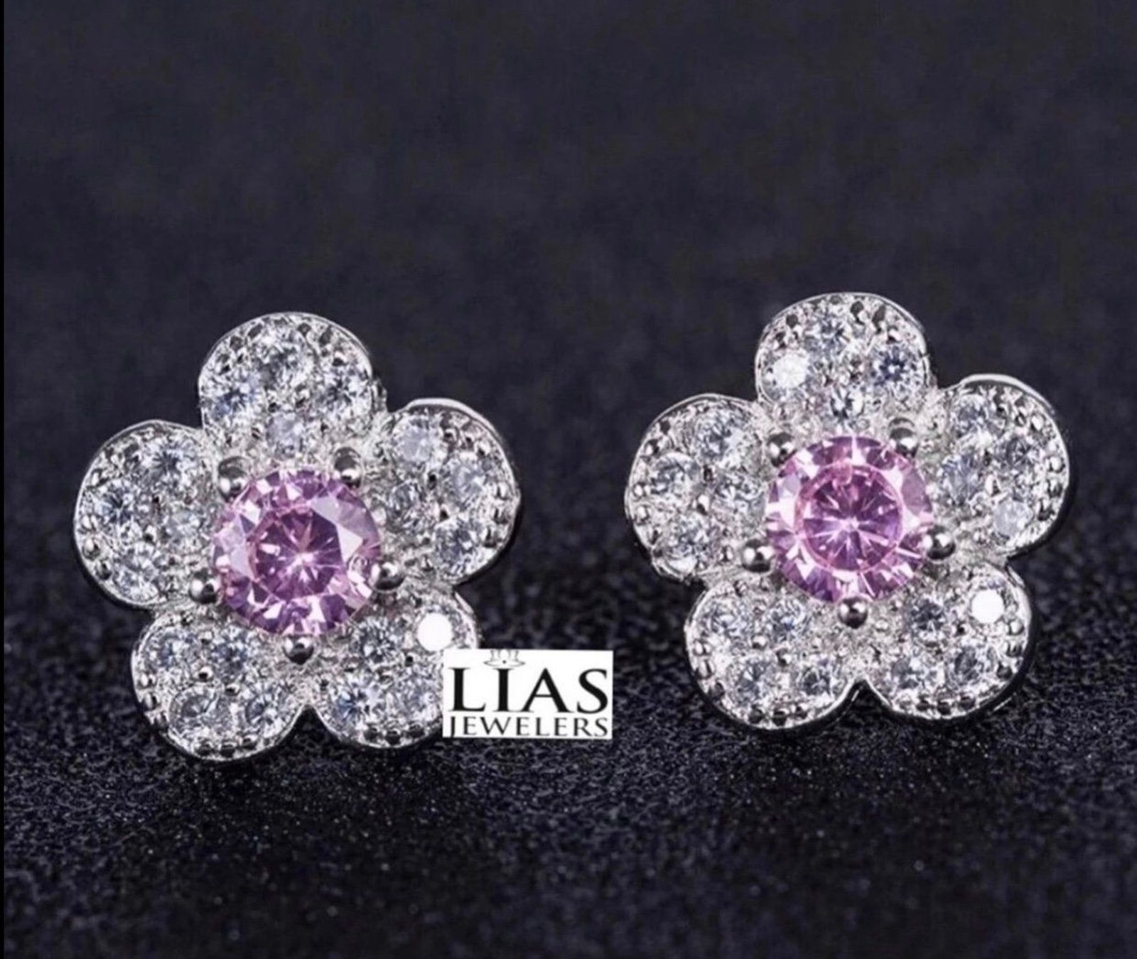 New 18k white gold earrings studs flower