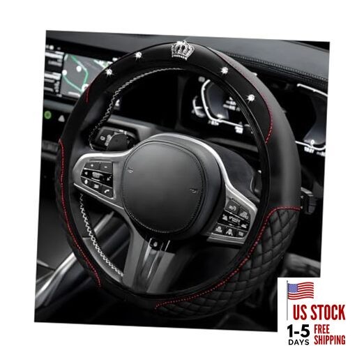 Soft Leather Steering Wheel Cover, 15 Inch Elastic Non-Slip Car Wheel Black