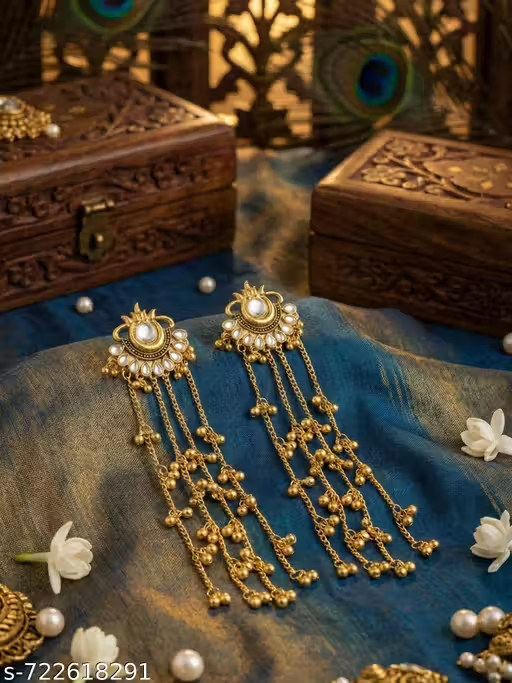 Indian Traditional Gold Plated Kashmiri ghunghru Long Earrings for Women & Girls