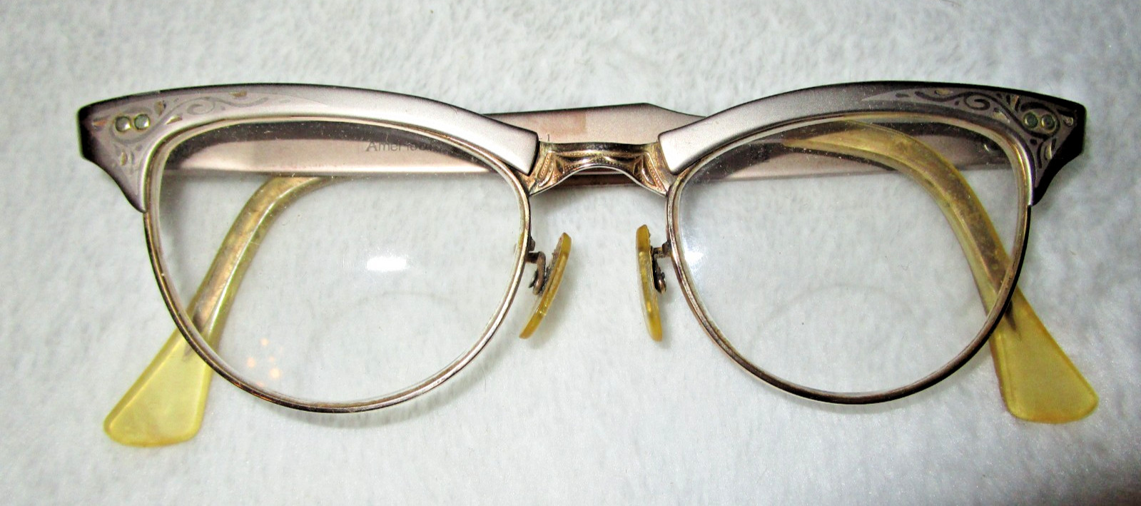 Vintage Cats Eyes 12K GF Eyeglass Frames 5 1/2 Alum With Rhinestones