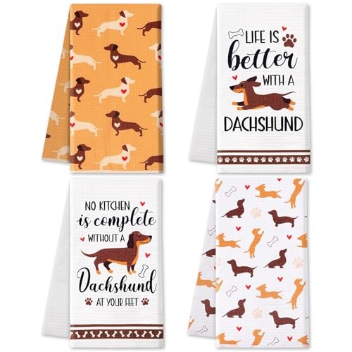  Dog Kitchen Towels Christmas Dachshund Hand Dish Towels Cute 4 Pieces for 