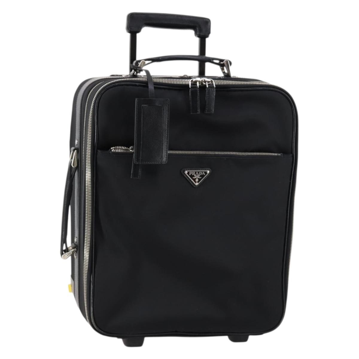PRADA Carry Case Nylon Leather Black Silver Auth SW1789