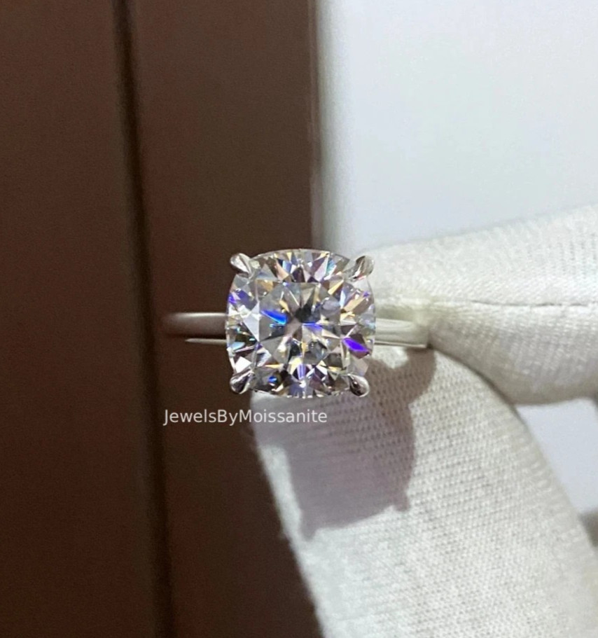 3 Ct Cushion Cut Moissanite Hidden Halo Anniversary Ring For Women 925 Silver