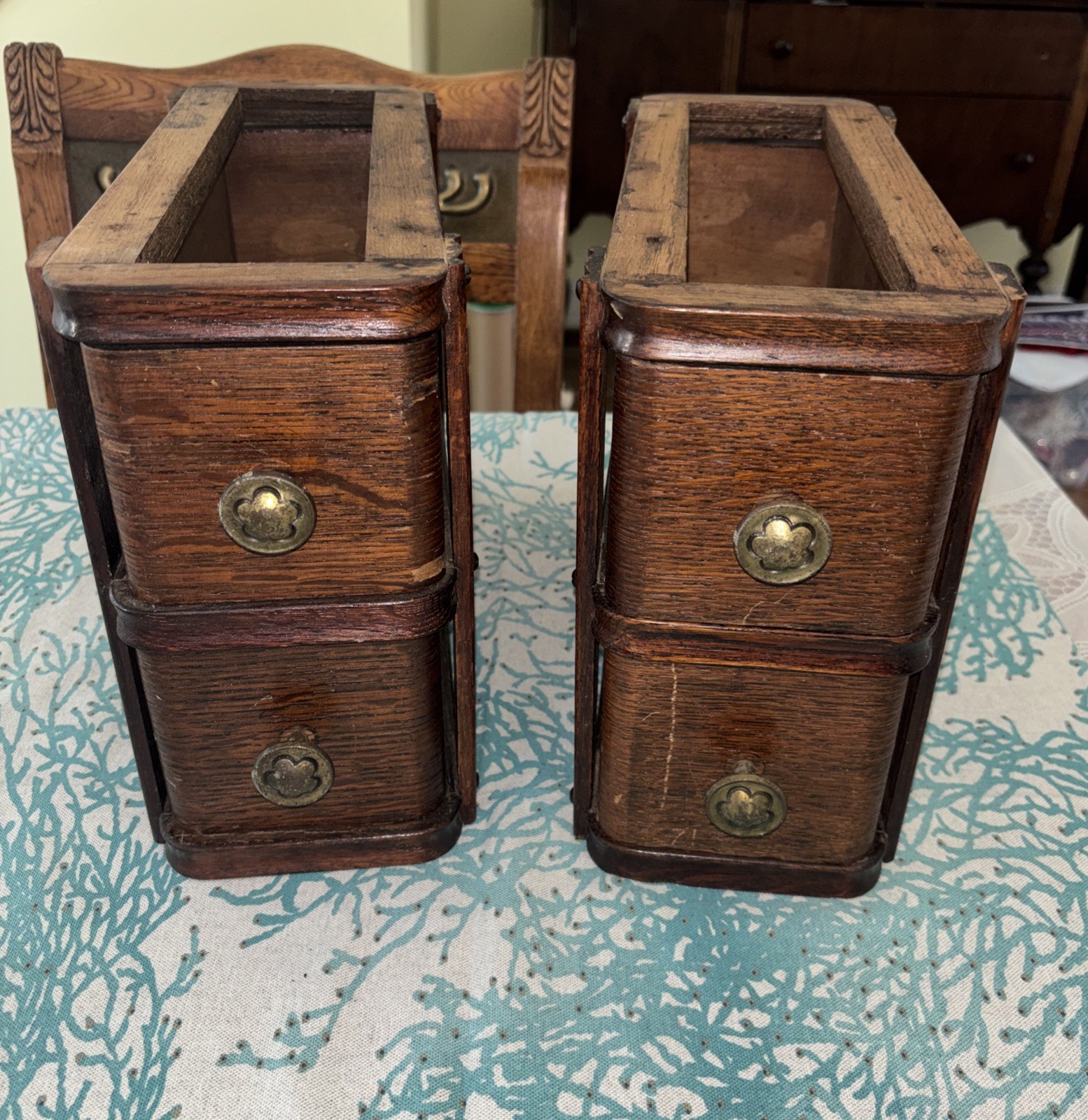 Antique Treadle Sewing Machine Notions Drawers, Set of  2 cabinets with Pulls