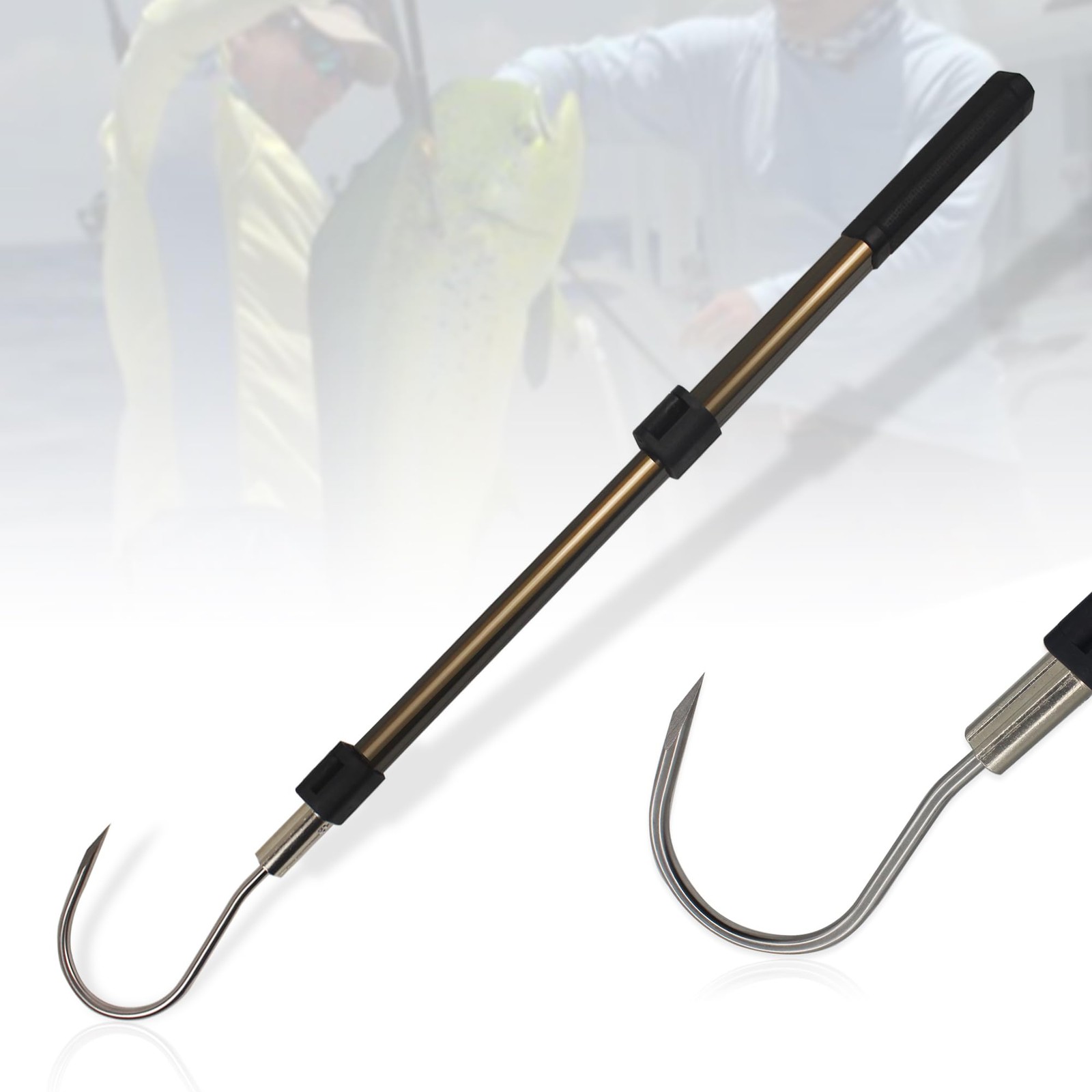 Dutiplus Fish Gaff with Sharp Stainless Steel Hook Non-Slip Handle 2.9ft Telesco