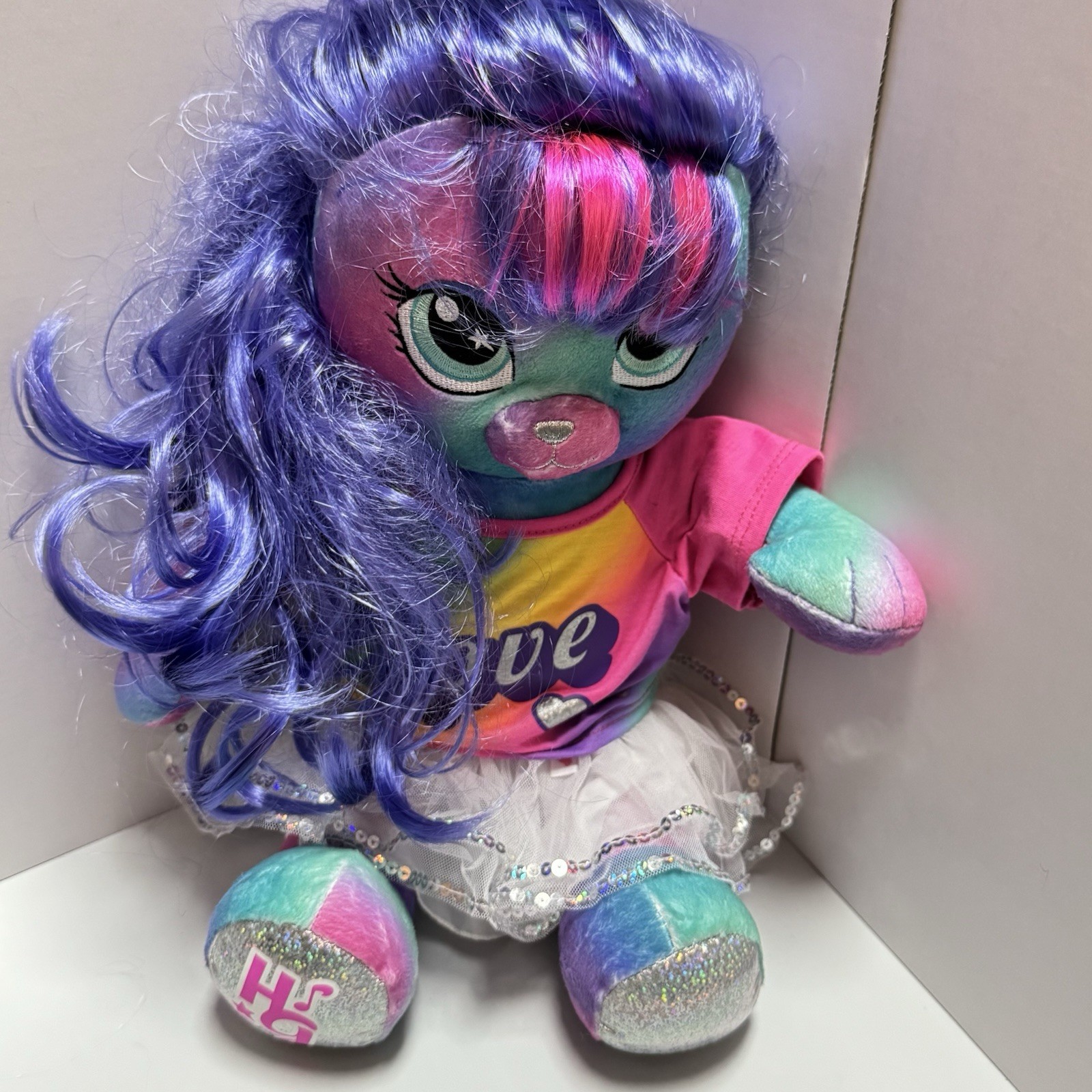 Build-A-Bear Honey Girls Viv Teddy Plush 18” Tutu Outfit No Sound Purple Hair