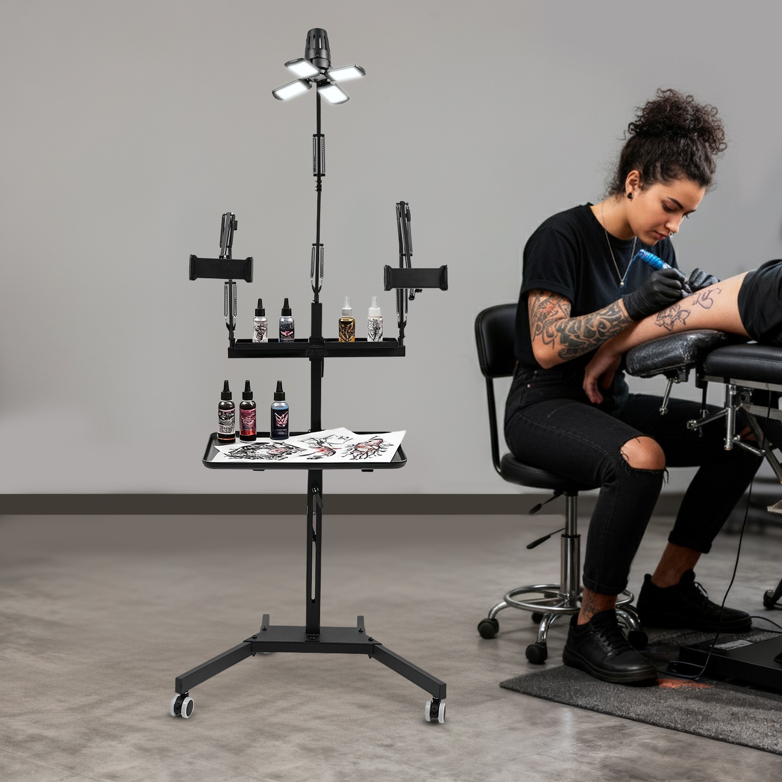 Tattoos Tray Cart with Light, Multifunctional Tattoos Workstation, Tattoos Tray