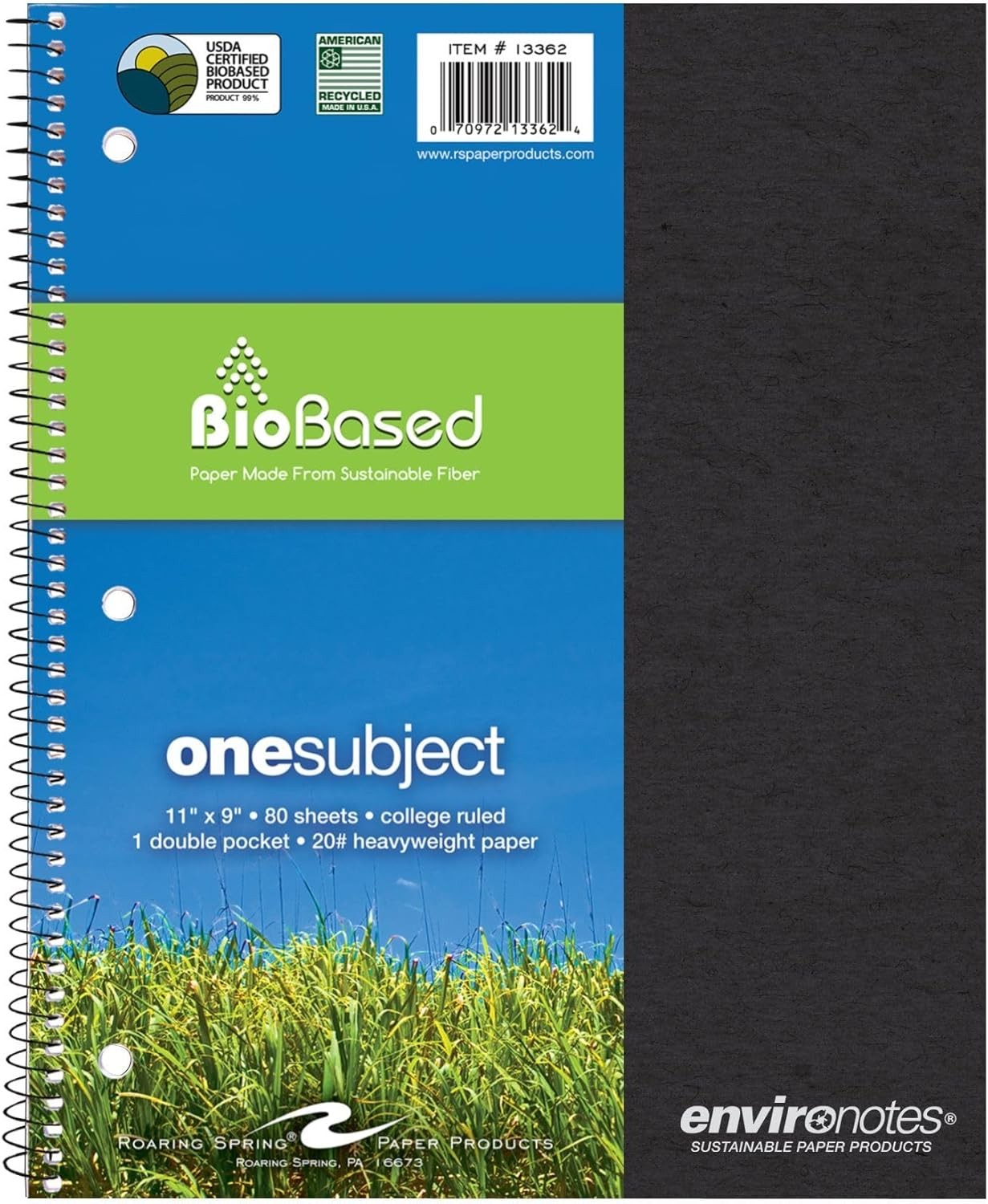 Environotes Recycled Spiral Notebook 1 Subject 11" x 9" 80 Perforated Sheets 20