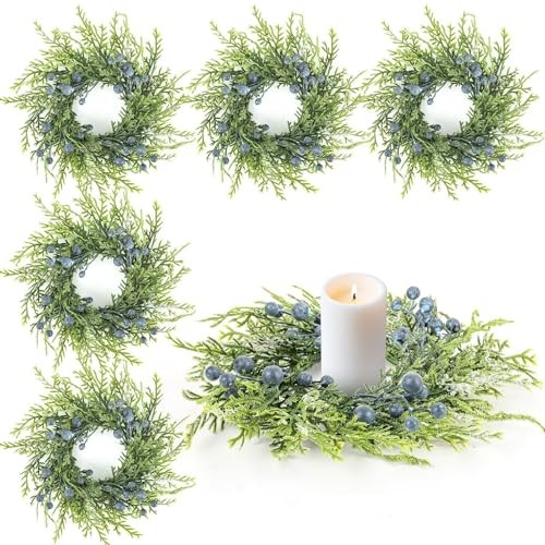 Pcs Mini Christmas Wreaths Winter Candle Rings Artificial Candle Blueberry 6