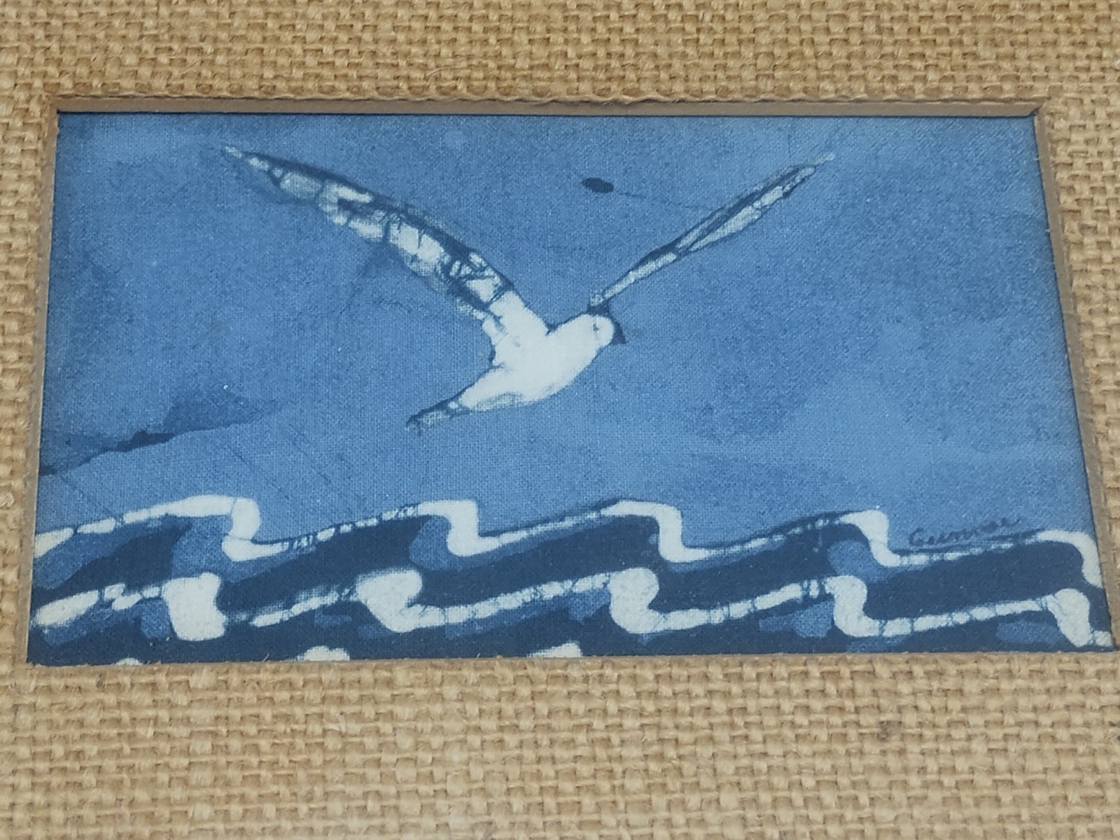 Batik Seagull Artwork Framed Matted 6.25" X 8.25" Ready To Hang On The Wall