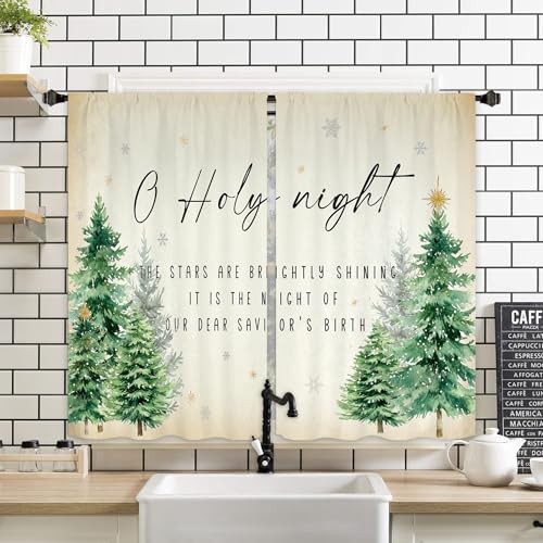  Christmas Tree Winter Kitchen Window 55"W x 39"L (Pack of 2) Green Pine Snow