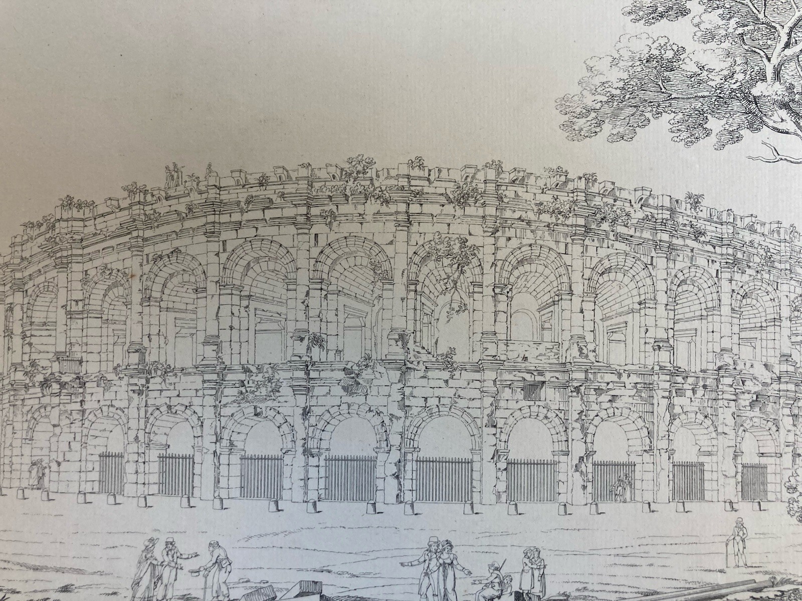 Beautiful Engraving Architecture 1824 Charles Barbaroux 19th Nîmes Arena Antique