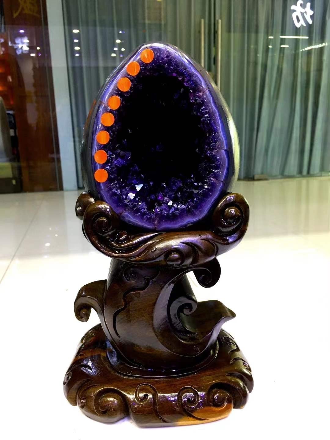 11.9LB Natural amethyst Geode Mineral Quartz dinosaur egg Energy Healing+stand