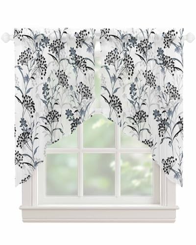 Black Grey Swag Curtains 45 Inch Length 2 Panels Set, 72"Wx45"L Modernech63034