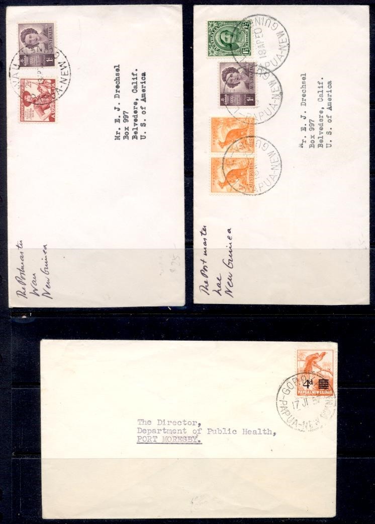 PAPUA & NEW GUINEA AUSTRALIA STAMPS 1950's 3 DIFF TOWN CANCELS