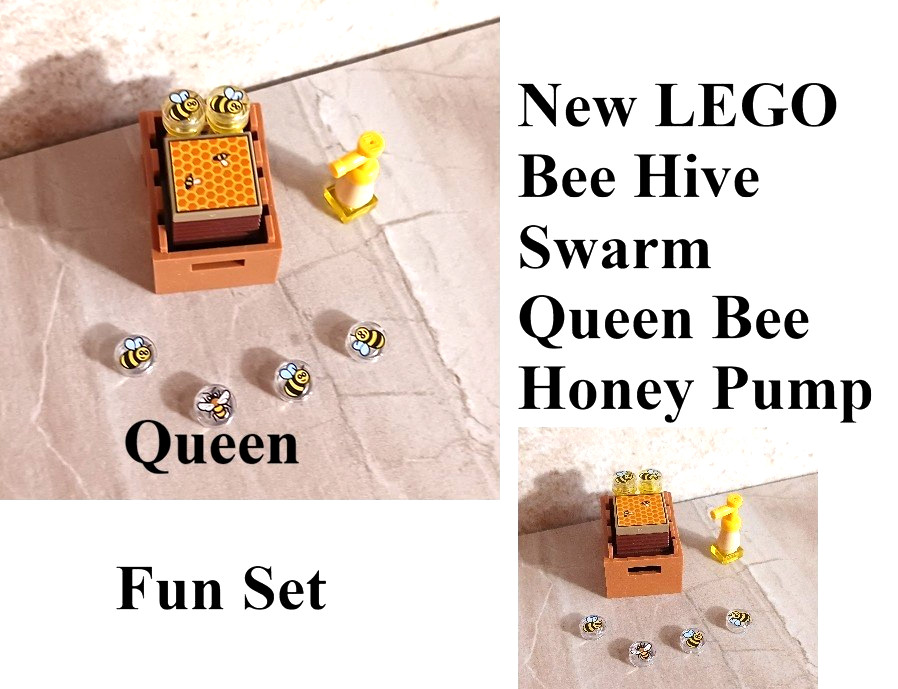 New LEGO Bee Hive Honey Pump Bees QUEEN BEE Swarm Worker Bees Slot Printed Hive