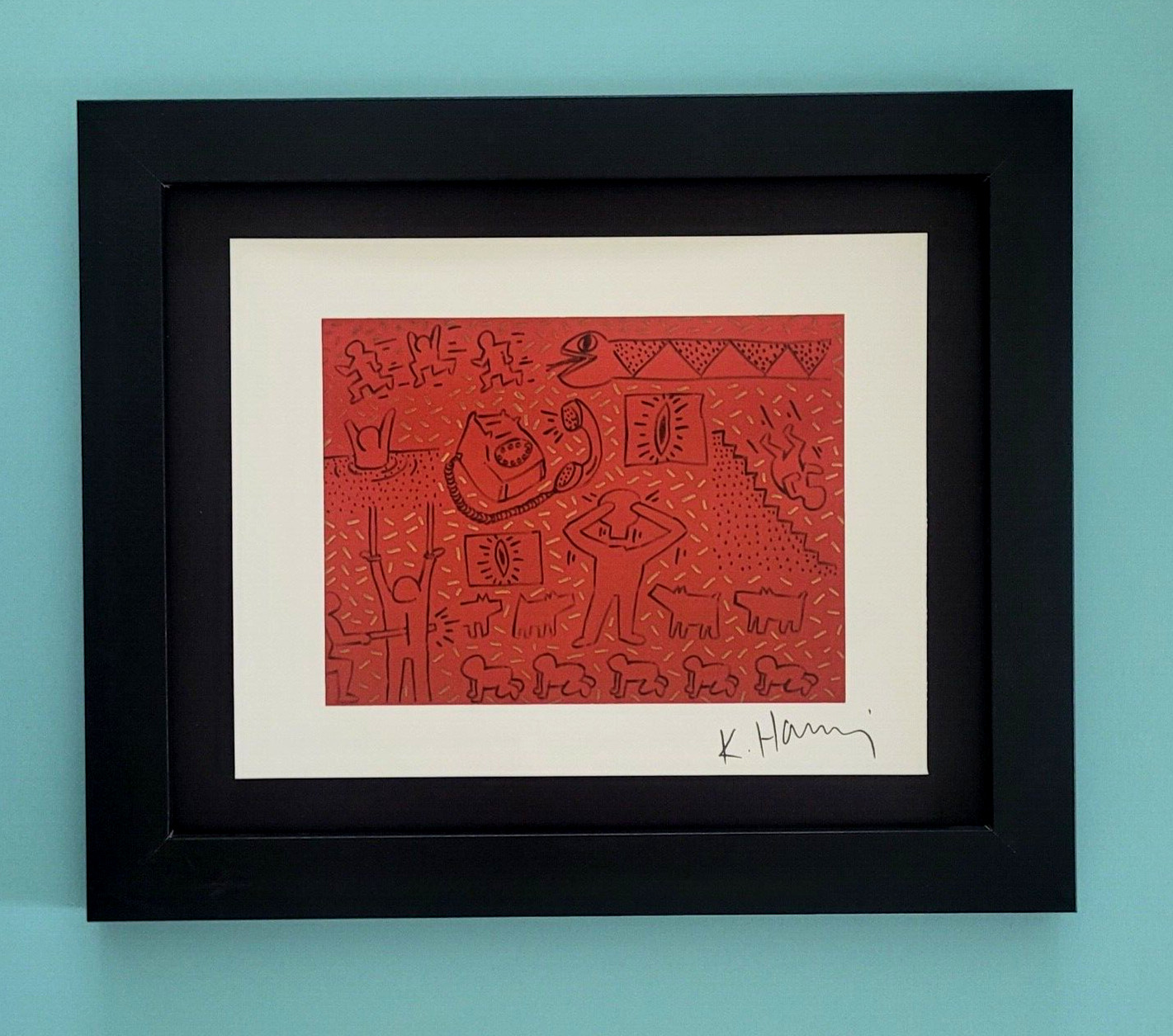 🔥 KEITH HARING + SIGNED VINTAGE 1989 PRINT FRAMED + BUY IT NOW!