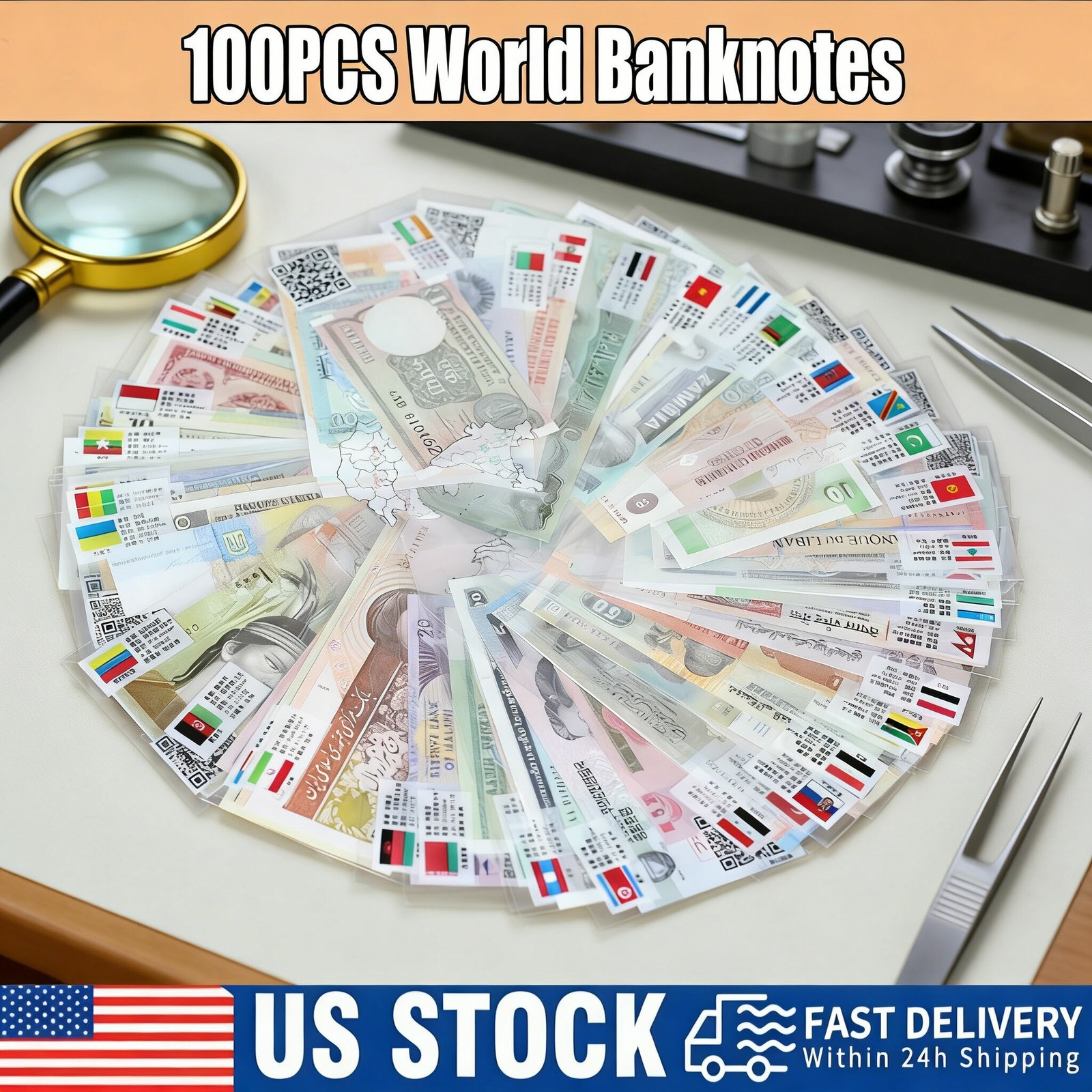 100 Pcs Foreign World Money Lot | Uncirculated Currency Collection W/ Free Gift