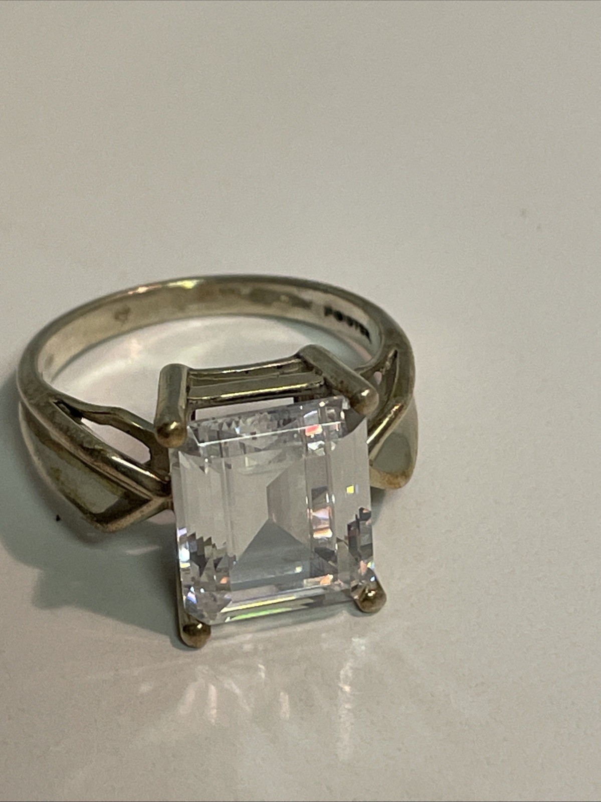 Soliatire square cz Sterling Silver ring size 9.5, 925