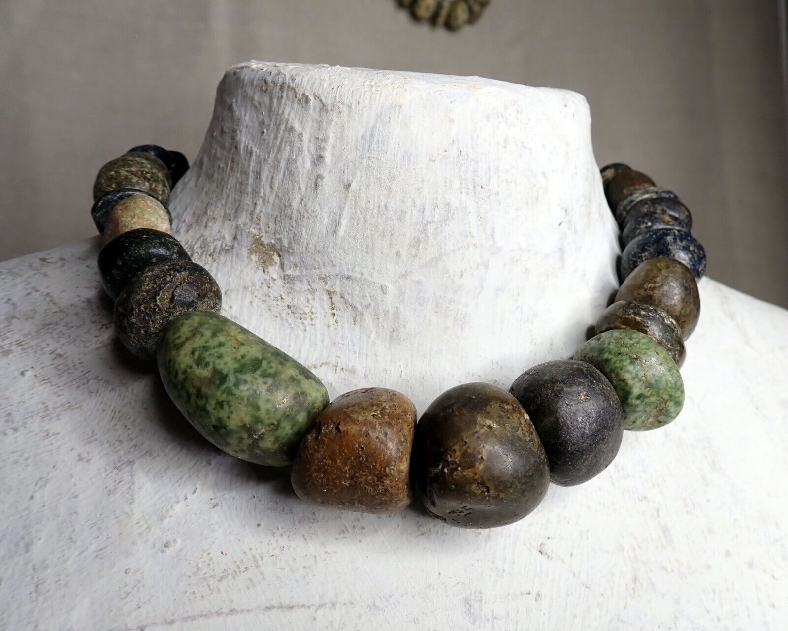 "Frida Kalho" Necklace Precolumbian Jade other Stone Beads spondylus