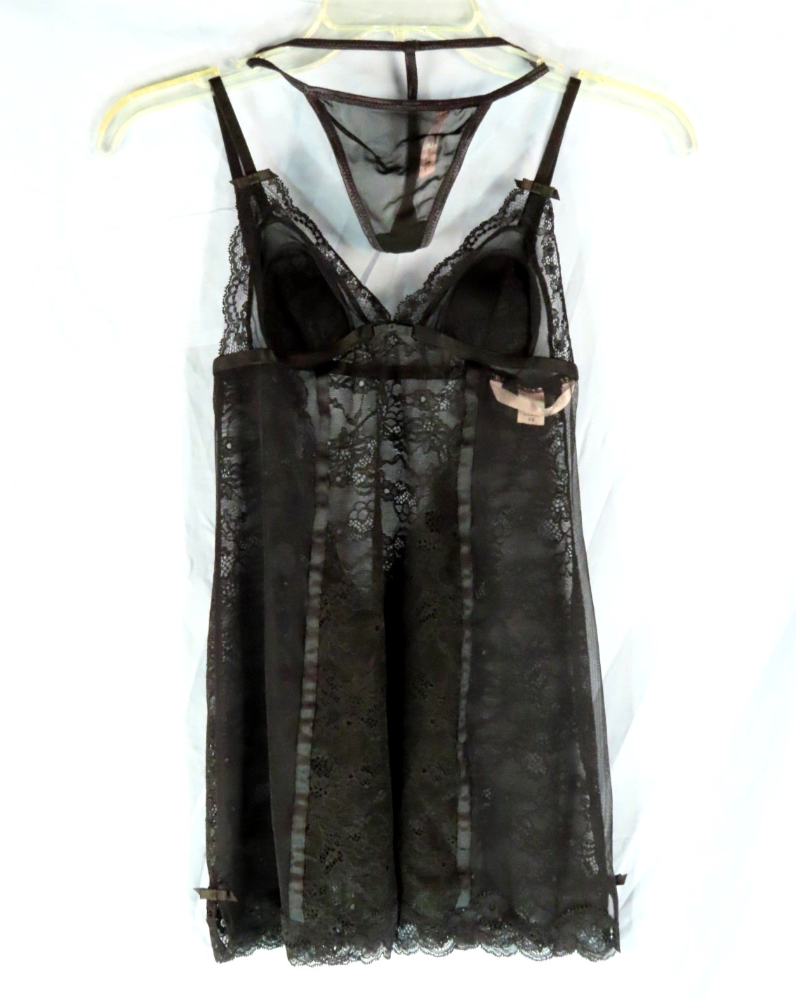 VTG VICTORIA'S SECRET Black Nightie & Panties Set BLACK MESH LACE Very Sexy XS