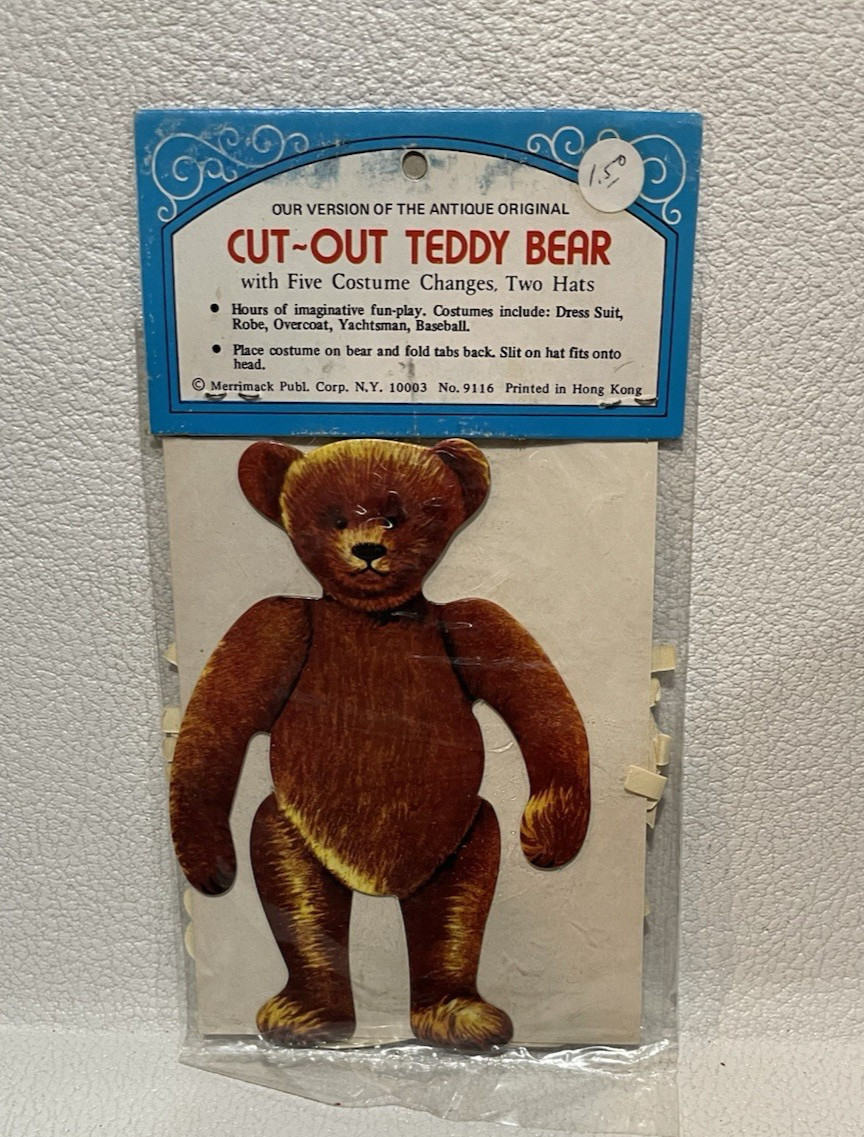 Vintage Cut-Out Teddy Bear w/ 5 Costume Changes, 2 Hats ~ By Merrimack