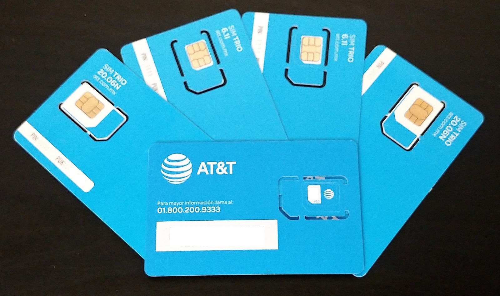 AT&T Mexico Network. Lot Of 5 Pieces AT&T Mexico-Triple Cut Replacement Sim Card