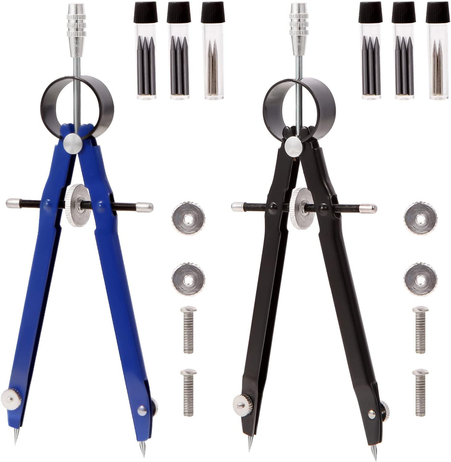 2Pcs Compass for Geometry, Professional Drawing Compass,Metal Compass, Circle 