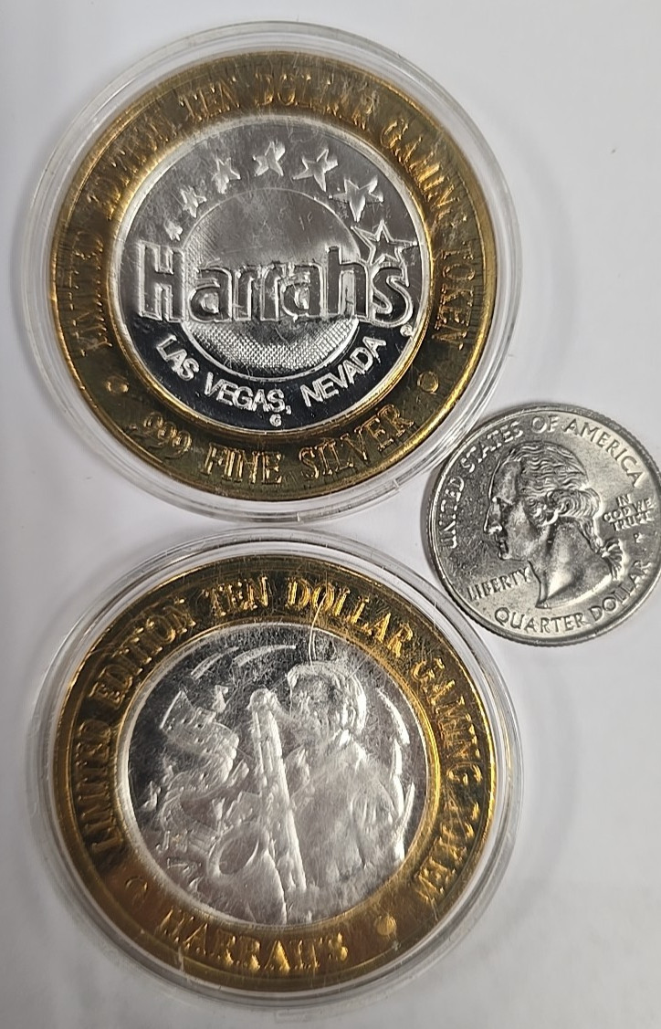 $10 Casino Gaming Token Las Vegas Solid .999 AG Silver HARRAH'S SAXAPHONE PLAYER