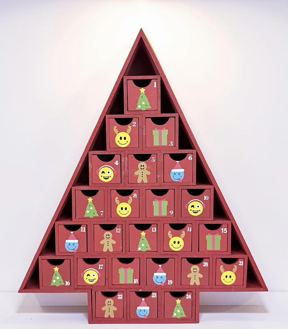 Tree-Shaped Wooden Advent Calendar with Drawers / Count Down to Christmas / 15”