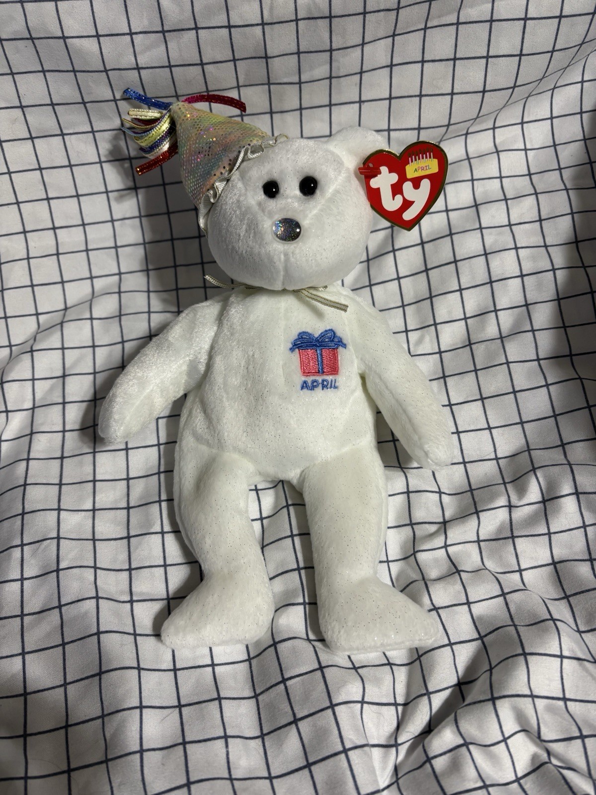 Ty April Bear Plush Birthday Beanies Collection  with Tag & Party Hat