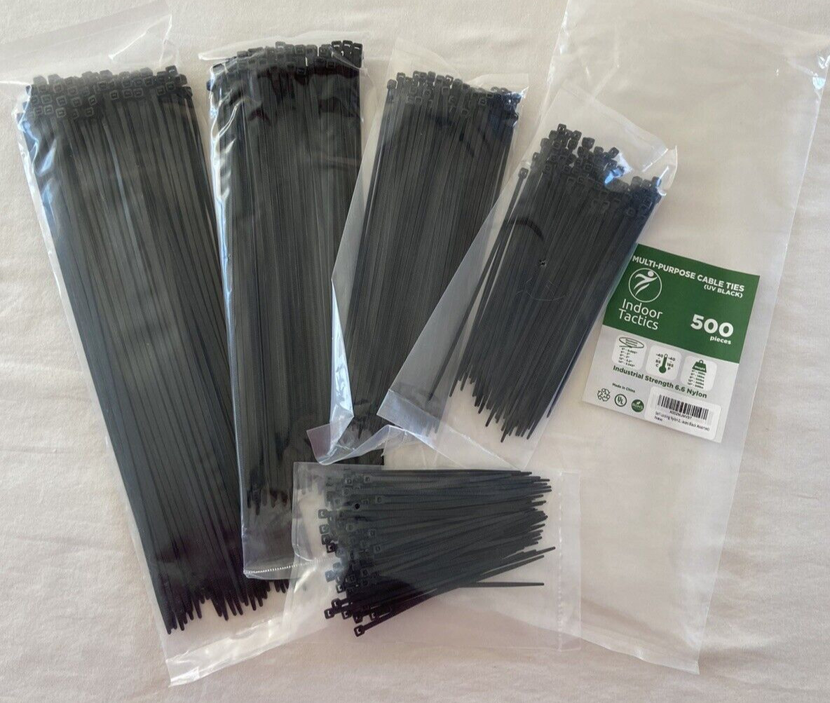 500 Heavy Duty Premium Nylon Zip Ties Indoor Multi-Purpose Black Industrial