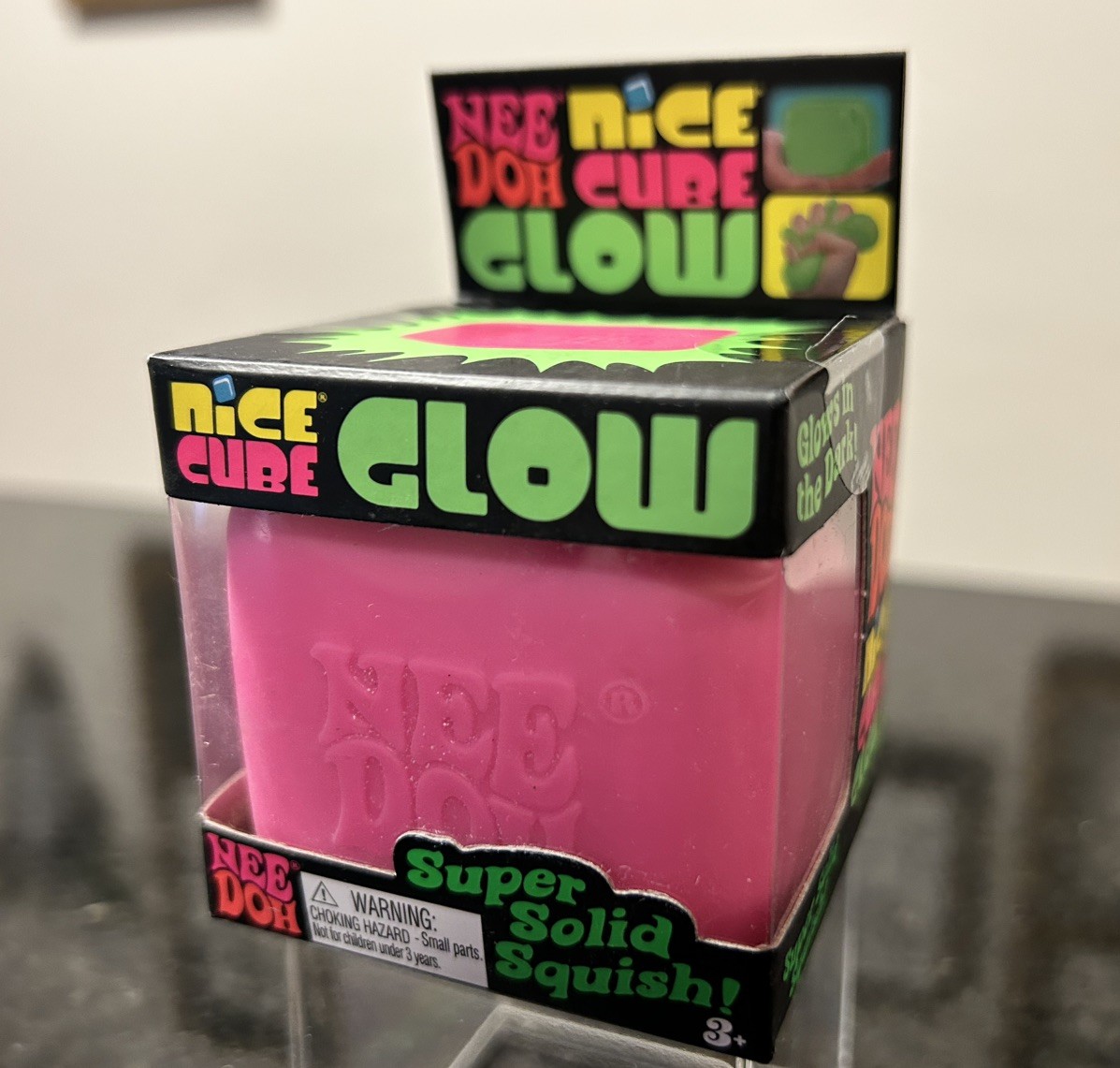 NEW! NEON NeeDoh Nice Cube GLOW PINK Nee Doh Squishy [Glows in the Dark!]