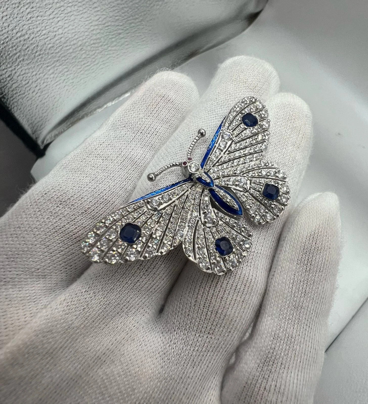 14K White Gold Plated 2.40Ct Round Cut Lab Created Sapphire Butterfly Brooch Pin