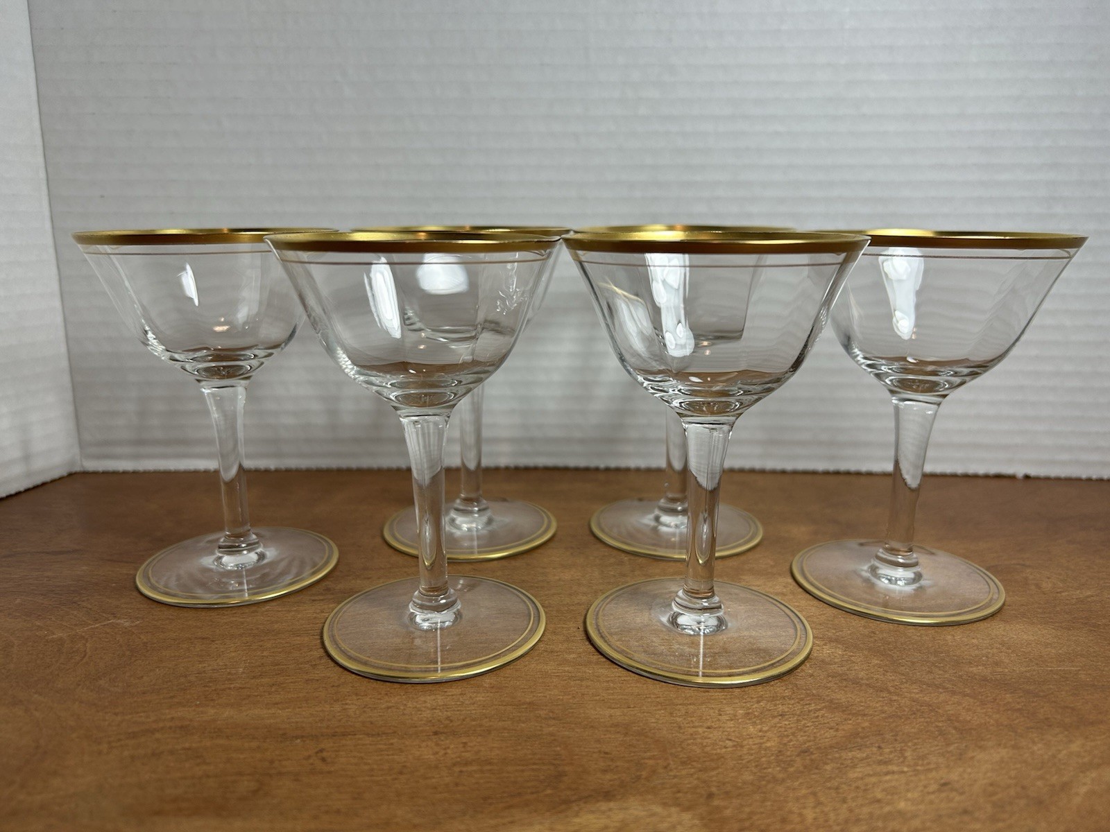 Vintage Tiffany Franciscan Set of 6 Champagne/Sherbet Glasses, Gold Rim 4.25”